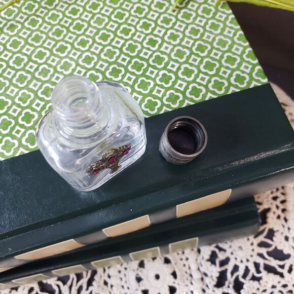 Vintage Miniature Decorative Pink Rhinestone Glass Perfume Bottle 2" Mini - Picture 8 of 8